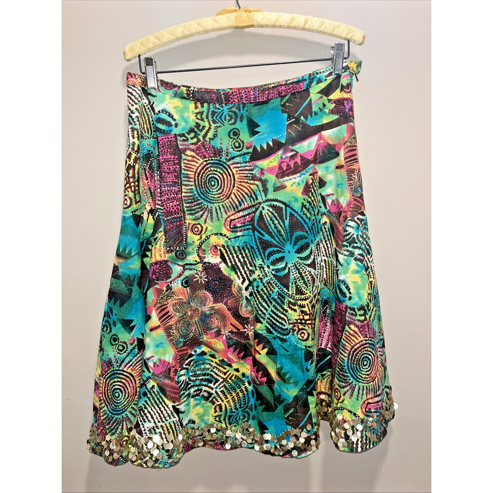 WD NY Multi-color Pleated 100% Linen Skirt Women’s Sz 8 Boho Festival